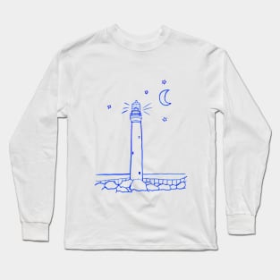 Lighthouse at Night Line Drawing Long Sleeve T-Shirt